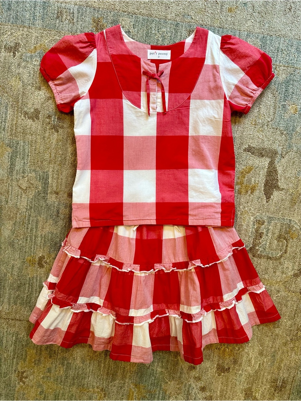 Petite Peony Red & White Gingham Skirt Set